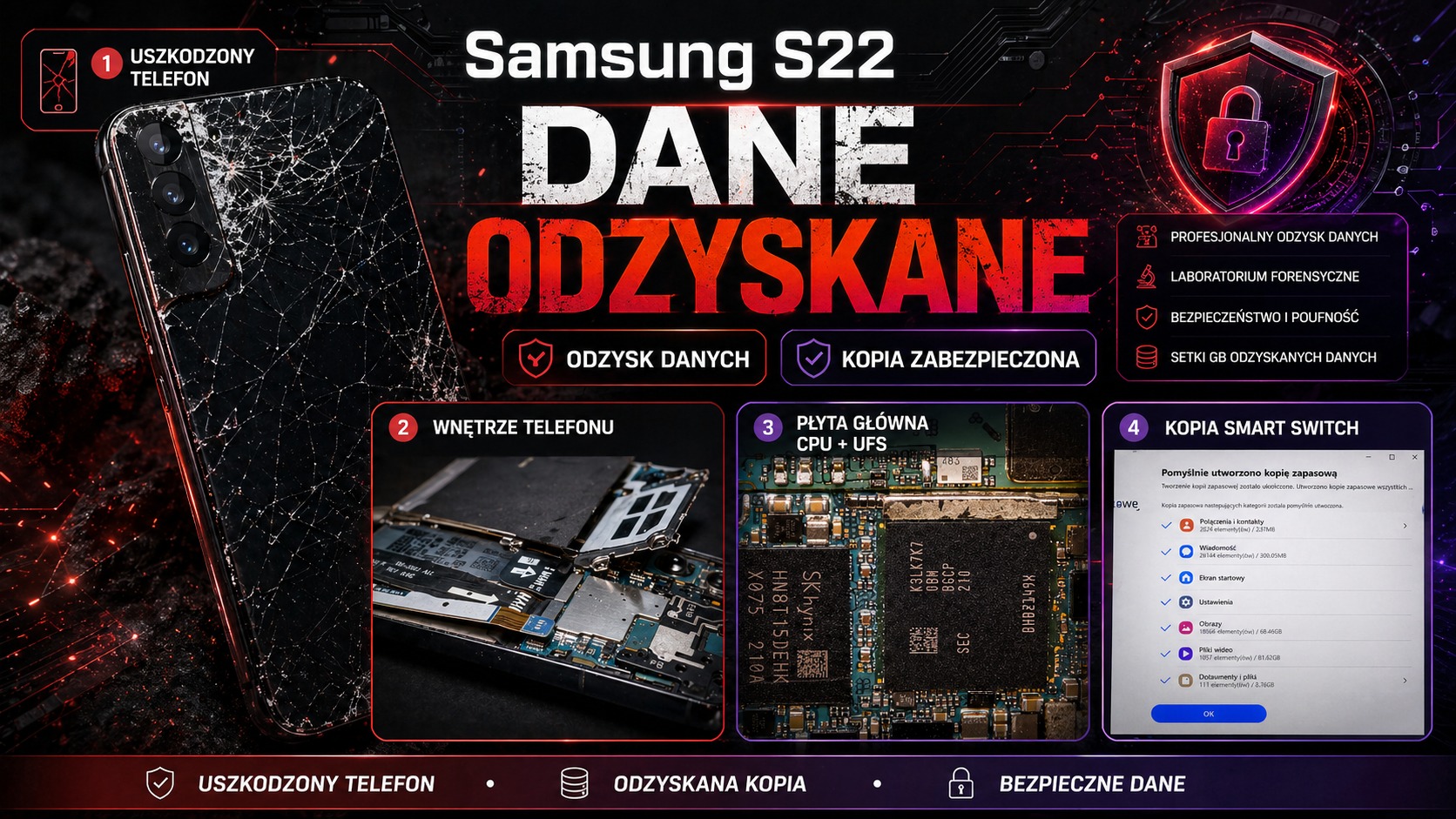 Samsung Galaxy S22 po przejechaniu samochodem – odzyskiwanie danych z uszkodzonego telefonu po ciężkim uszkodzeniu mechanicznym